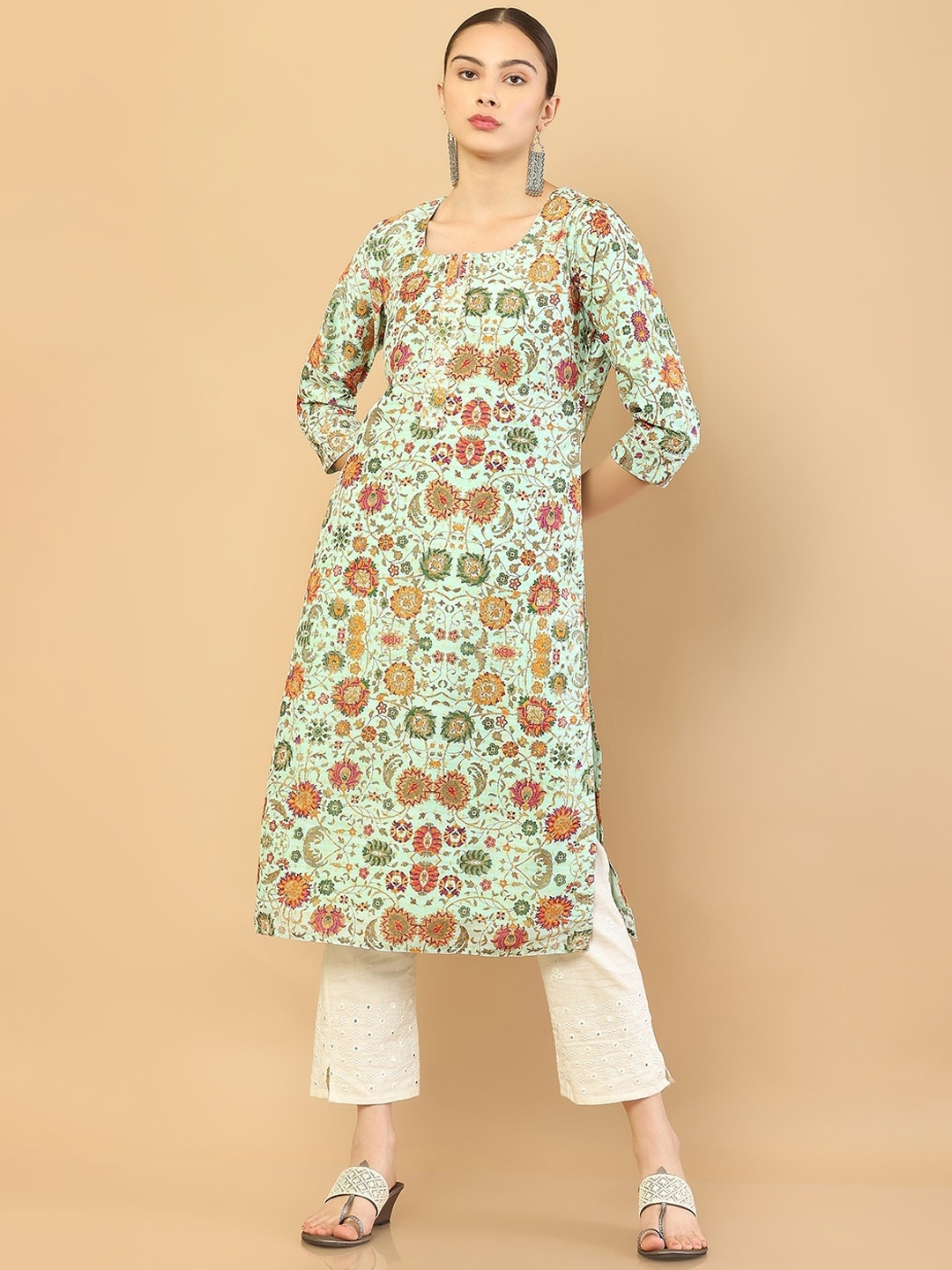 

Soch Women Green Floral Printed Crepe Kurta