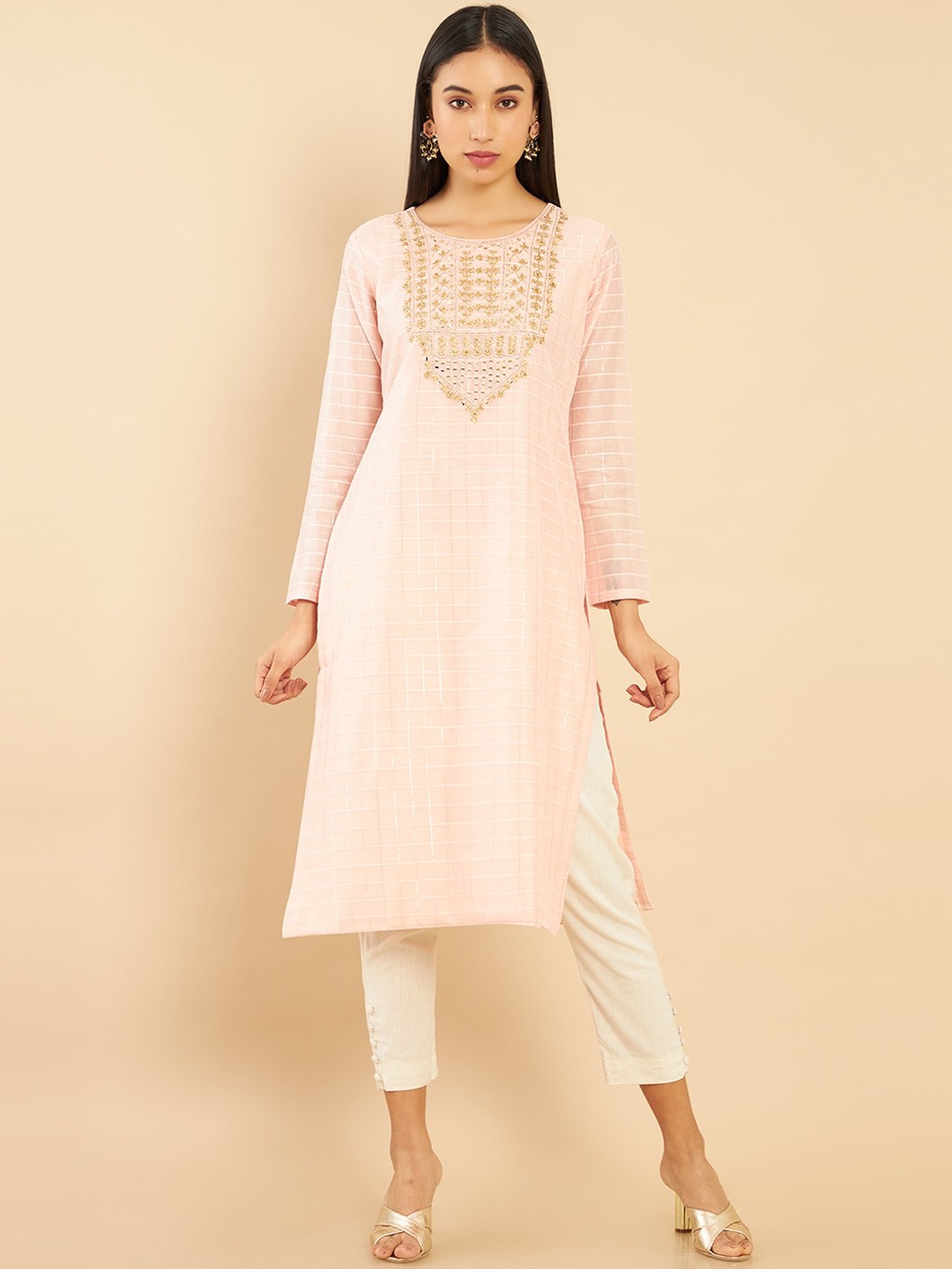 

Soch Women Pink Self Design Empire Straight Kurta