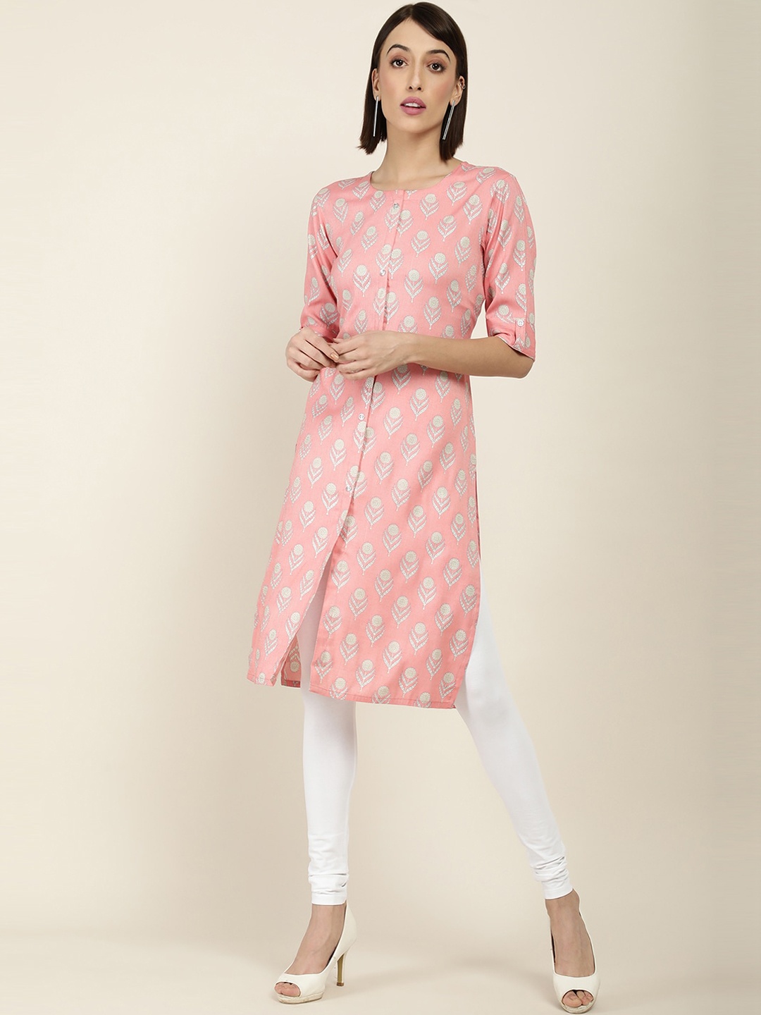 

Soch Women Pink Floral Thread Work Kurta