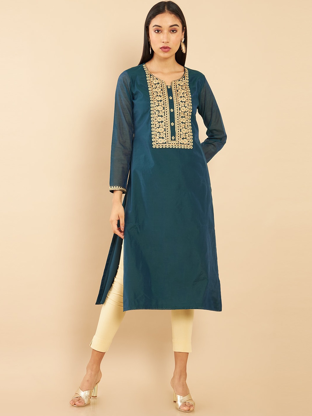 

Soch Women Teal Yoke Design Kurta