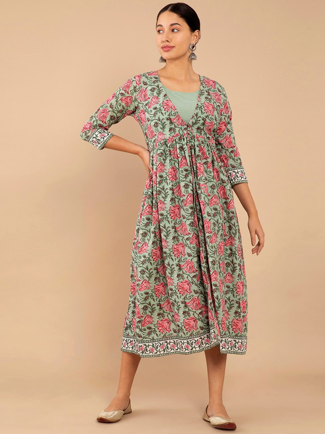 

Soch Women Green Floral Printed Anarkali Kurta