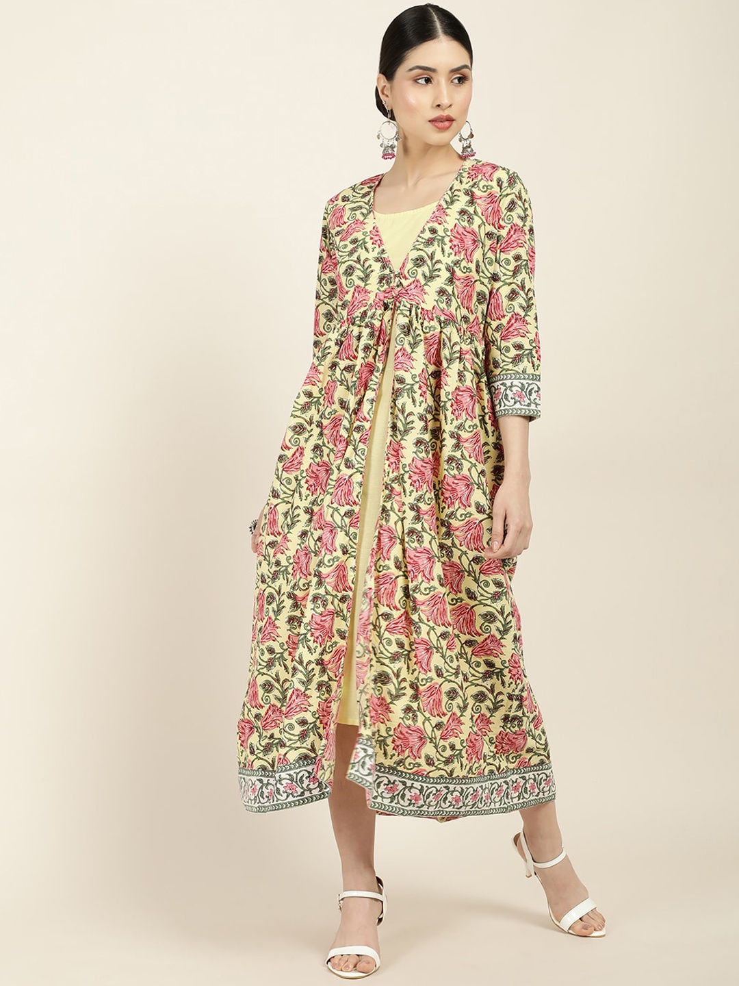 

Soch Women Mustard Yellow Floral Print Anarkali Kurta