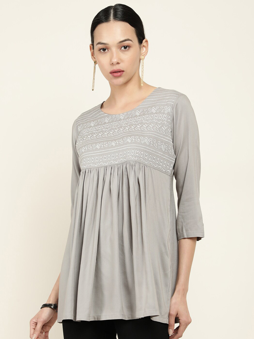 

Soch Women Grey Viscose Rayon Embroidered Tunic