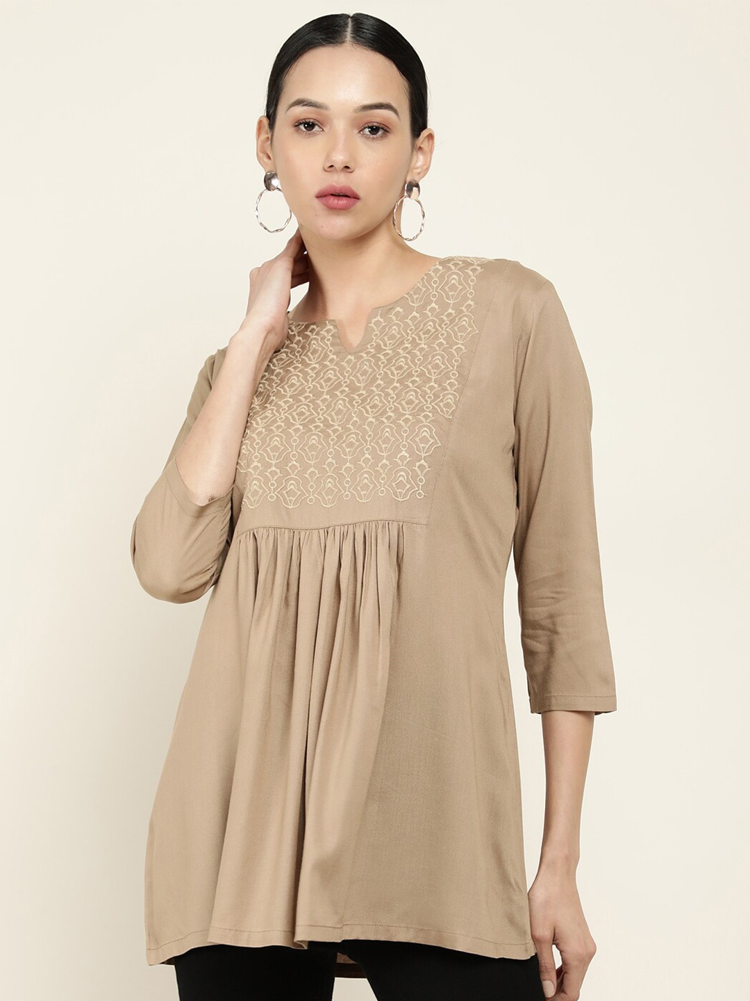 

Soch Brown Viscose Rayon Embroidered Tunic
