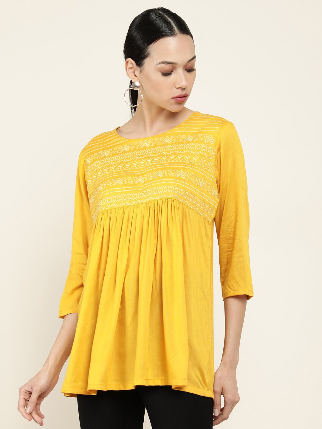 

Soch Mustard Embroidered Tunic