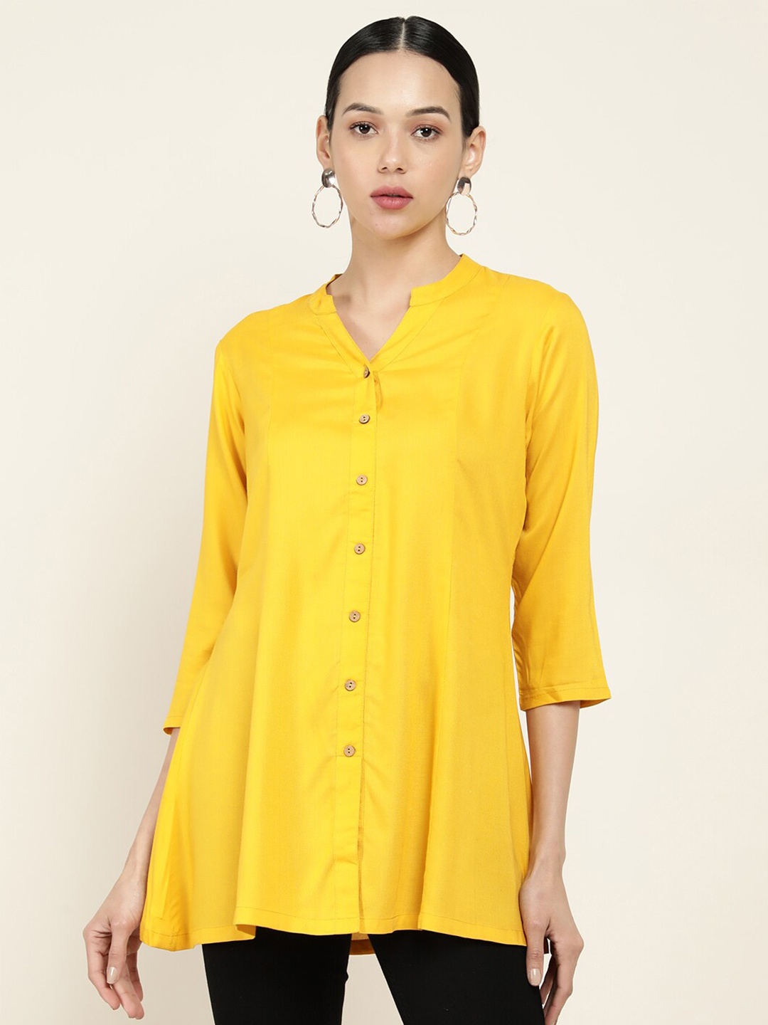 

Soch Mustard Viscose Rayon Mandarin Collar Tunic