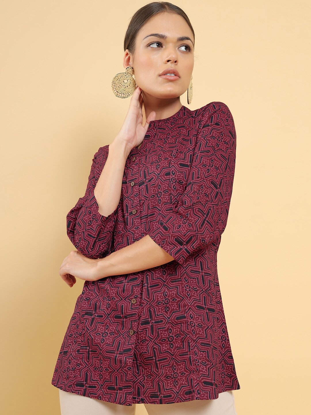 

Soch Maroon & Black Mandarin Collar Printed Tunic