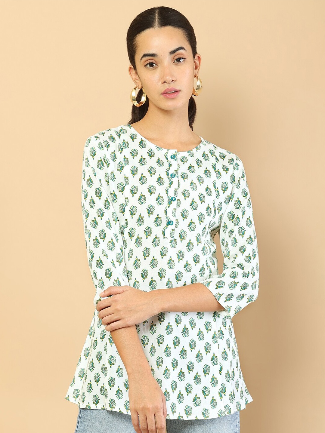 

Soch White & Green Printed Tunic