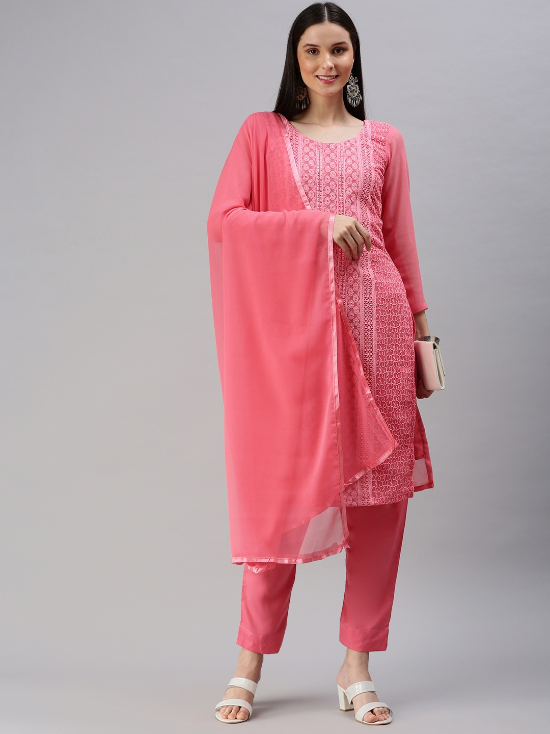 

KALINI Pink Embroidered Unstitched Dress Material