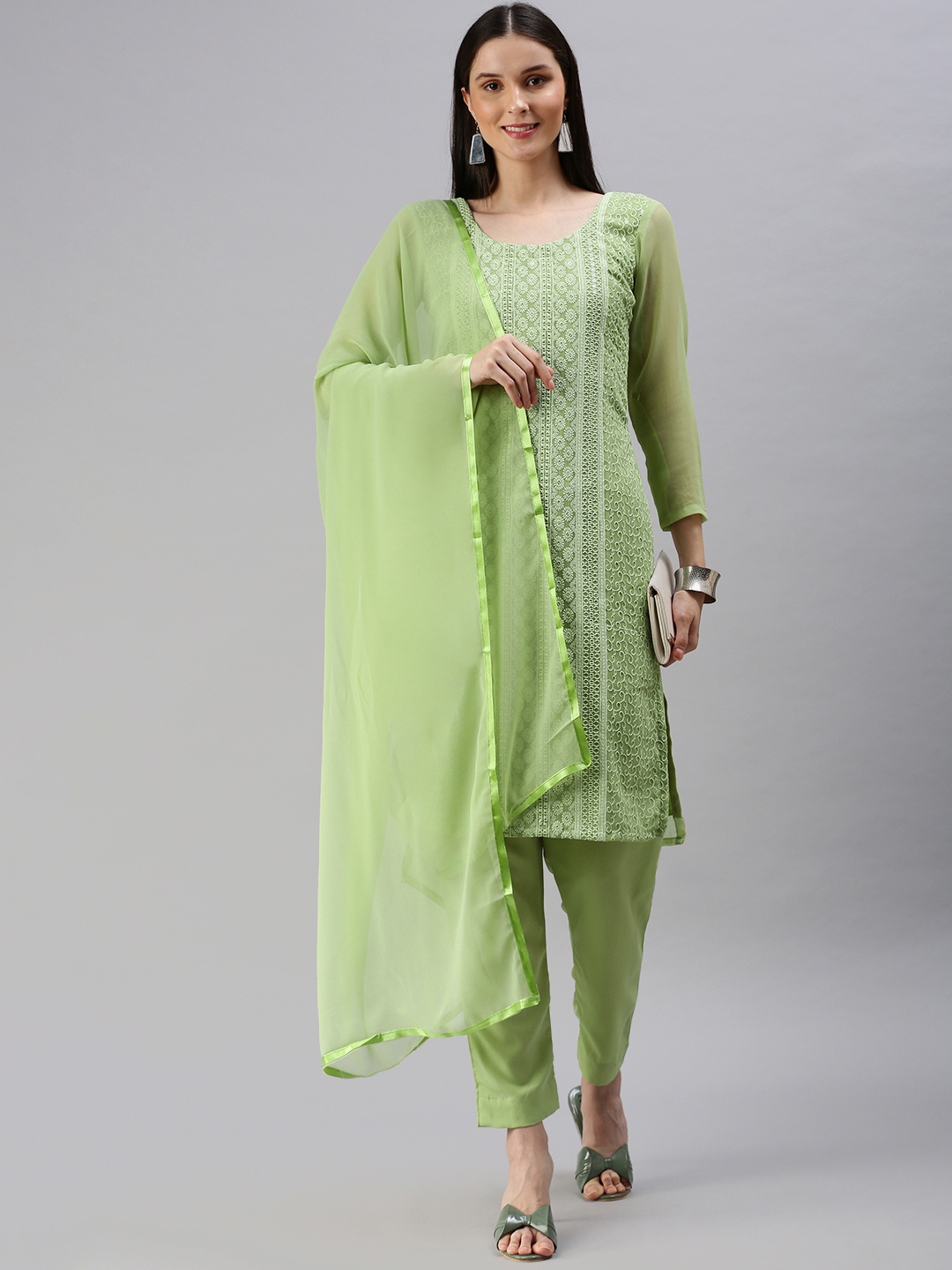 

KALINI Green Embroidered Unstitched Dress Material