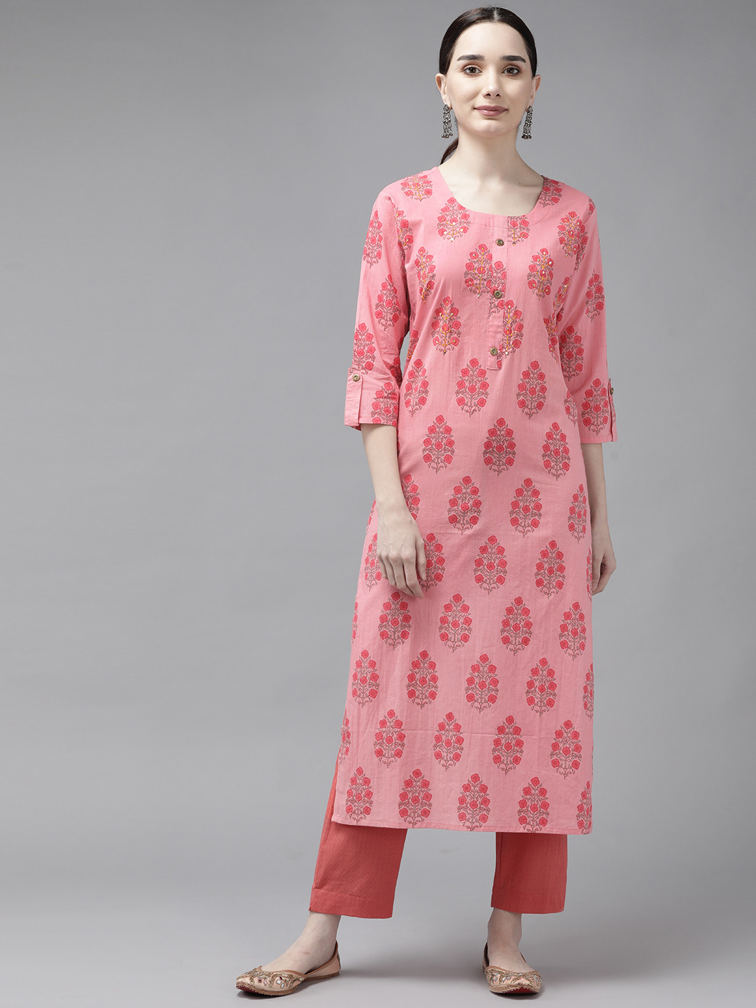 

Yufta Women Pink Floral Printed Floral Cotton Kurta