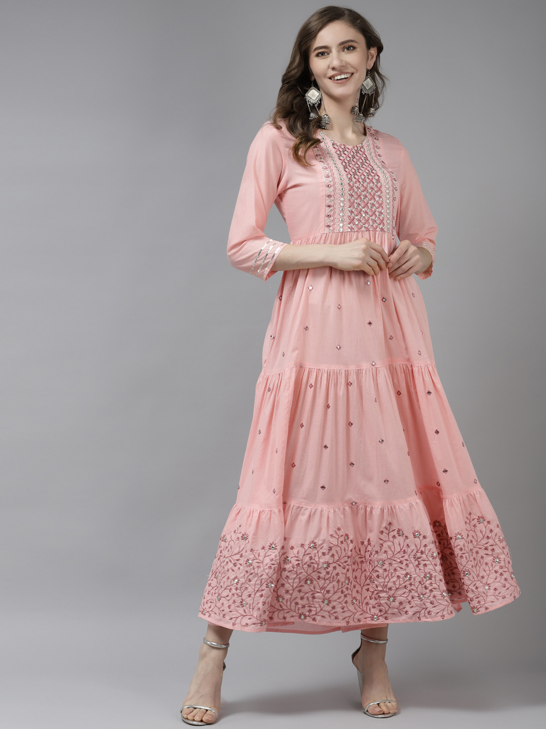 

Yufta Pink Embellished Embroidered Ethnic Maxi Dress