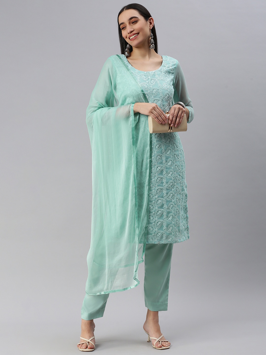 

KALINI Sea Green Embroidered Unstitched Dress Material