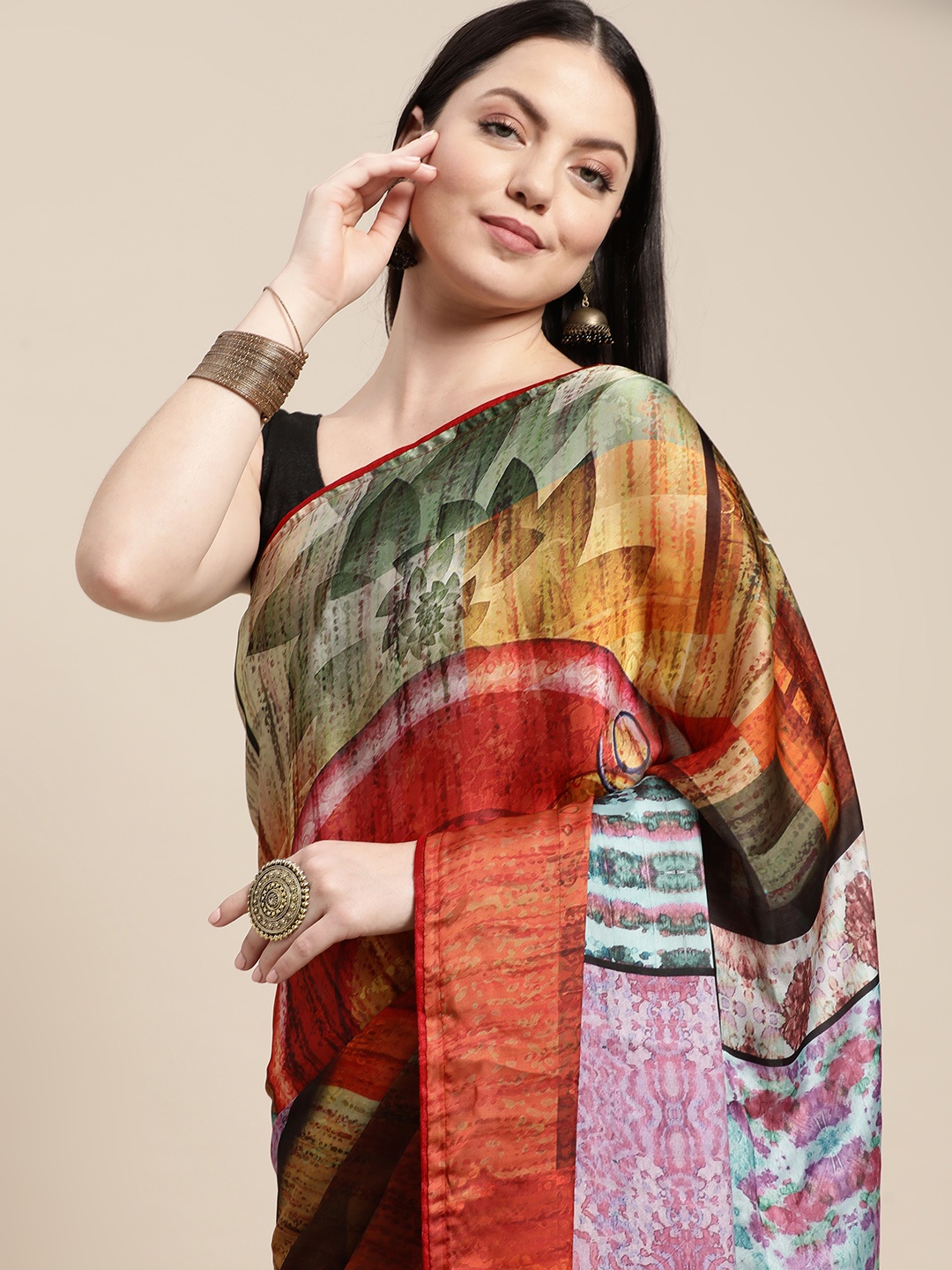 

Shaily Multicoloured Satin Printed Saree, Multi