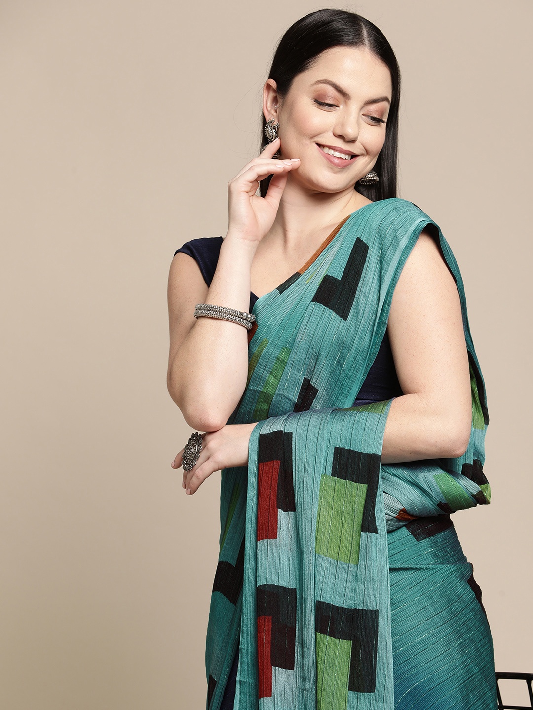 

Shaily Blue & Black Zari Pure Chiffon Saree
