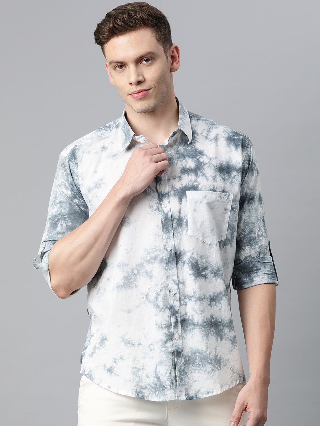 

Hatheli Men White Printed Casual Shirt