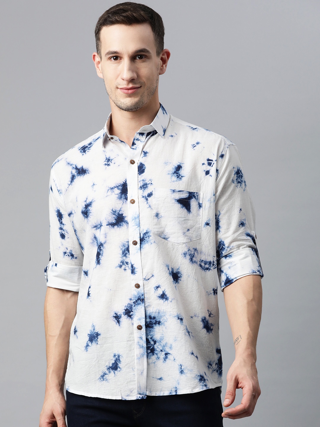 

Hatheli Men White Printed Casual Shirt