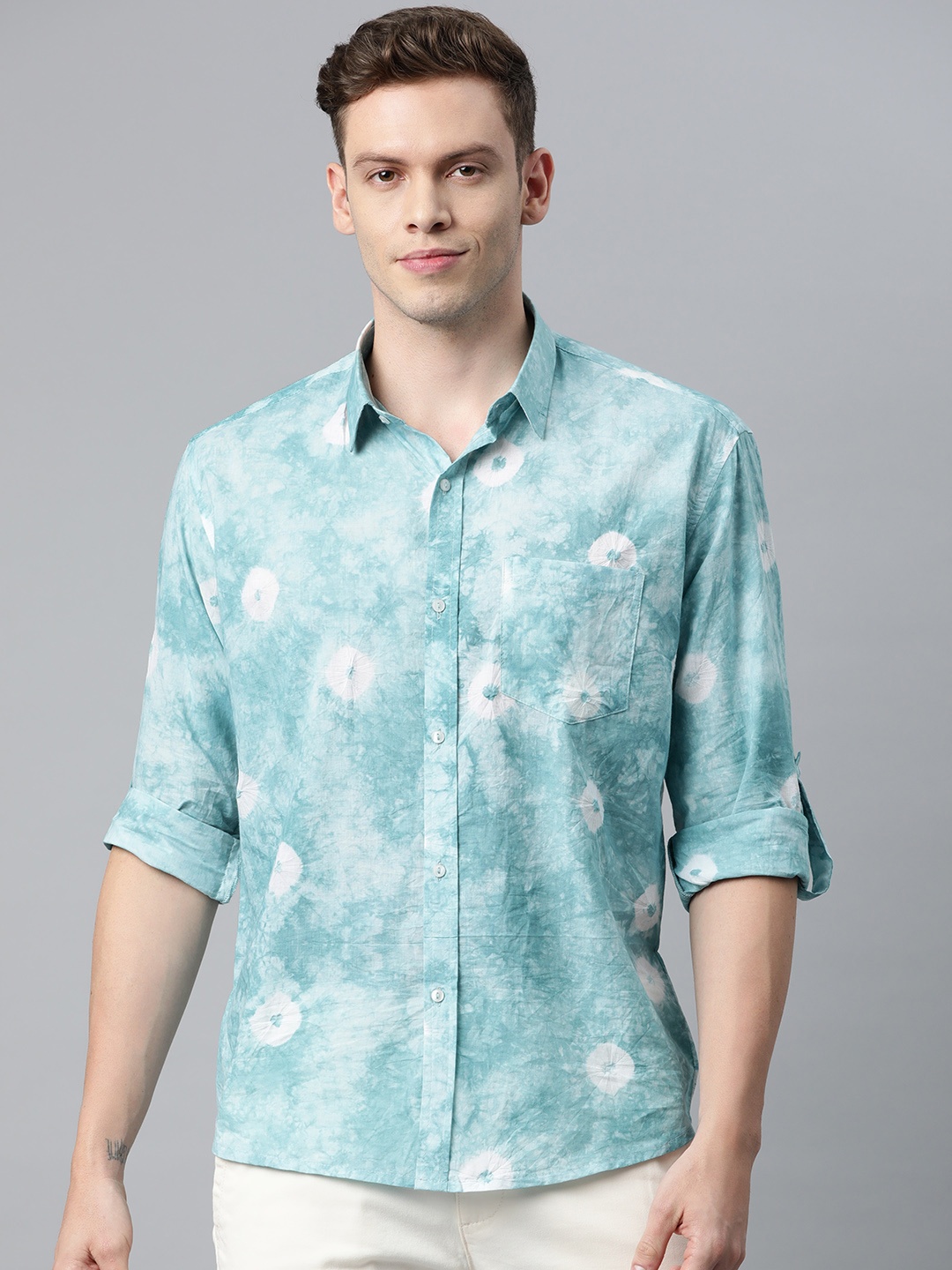 

Hatheli Men Blue Printed Casual Shirt