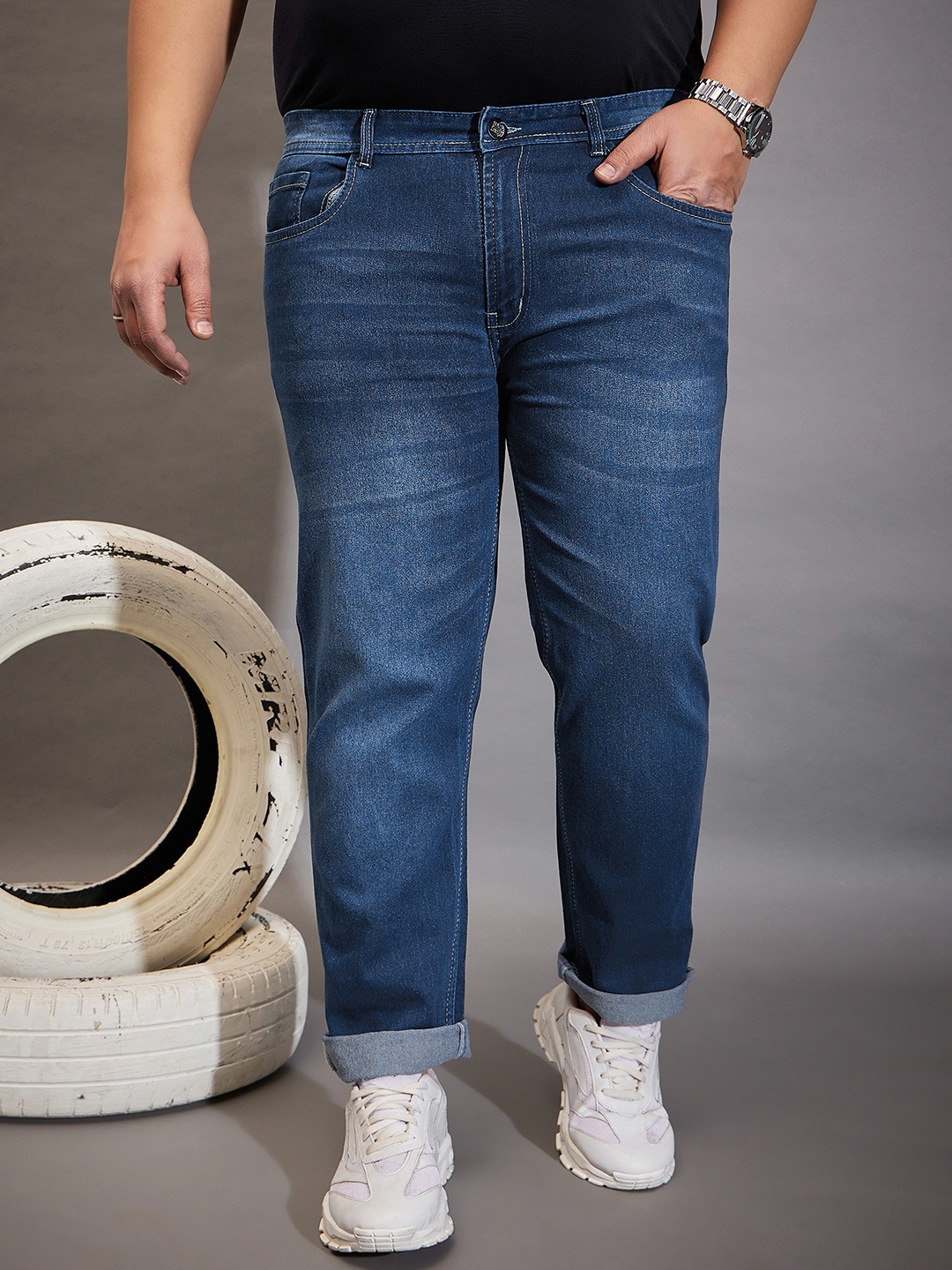 

bigbanana Men Plus Size Blue Comfort Light Fade Stretchable Jeans