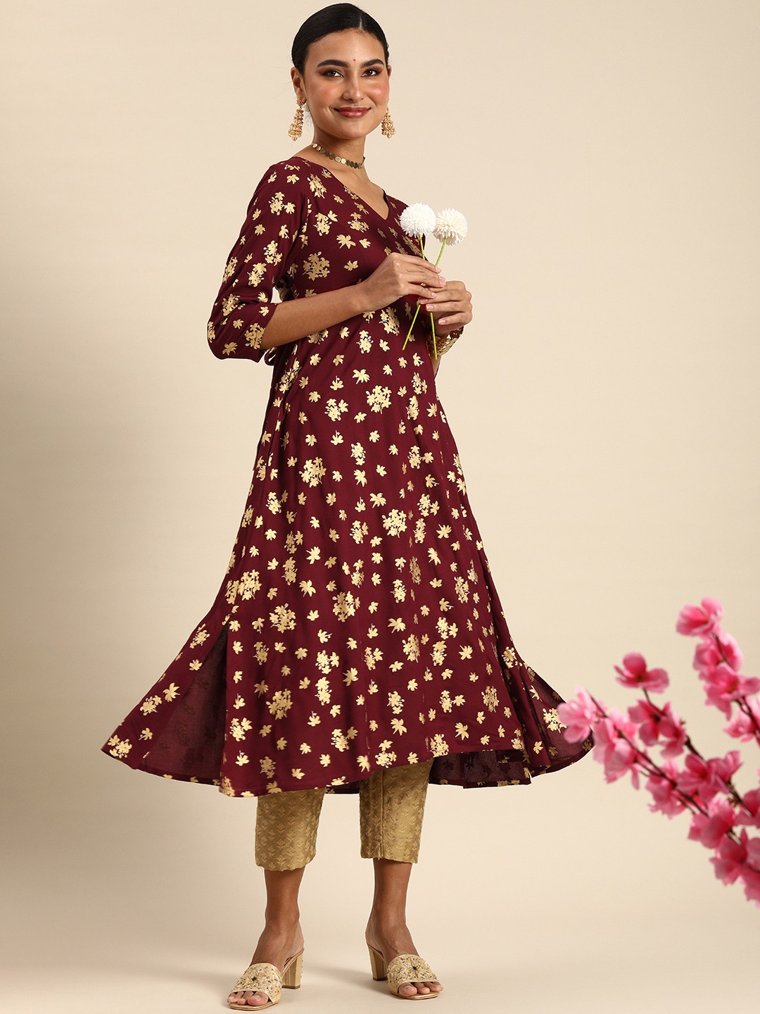 

Anouk Women Maroon Floral Printed Floral Kurta