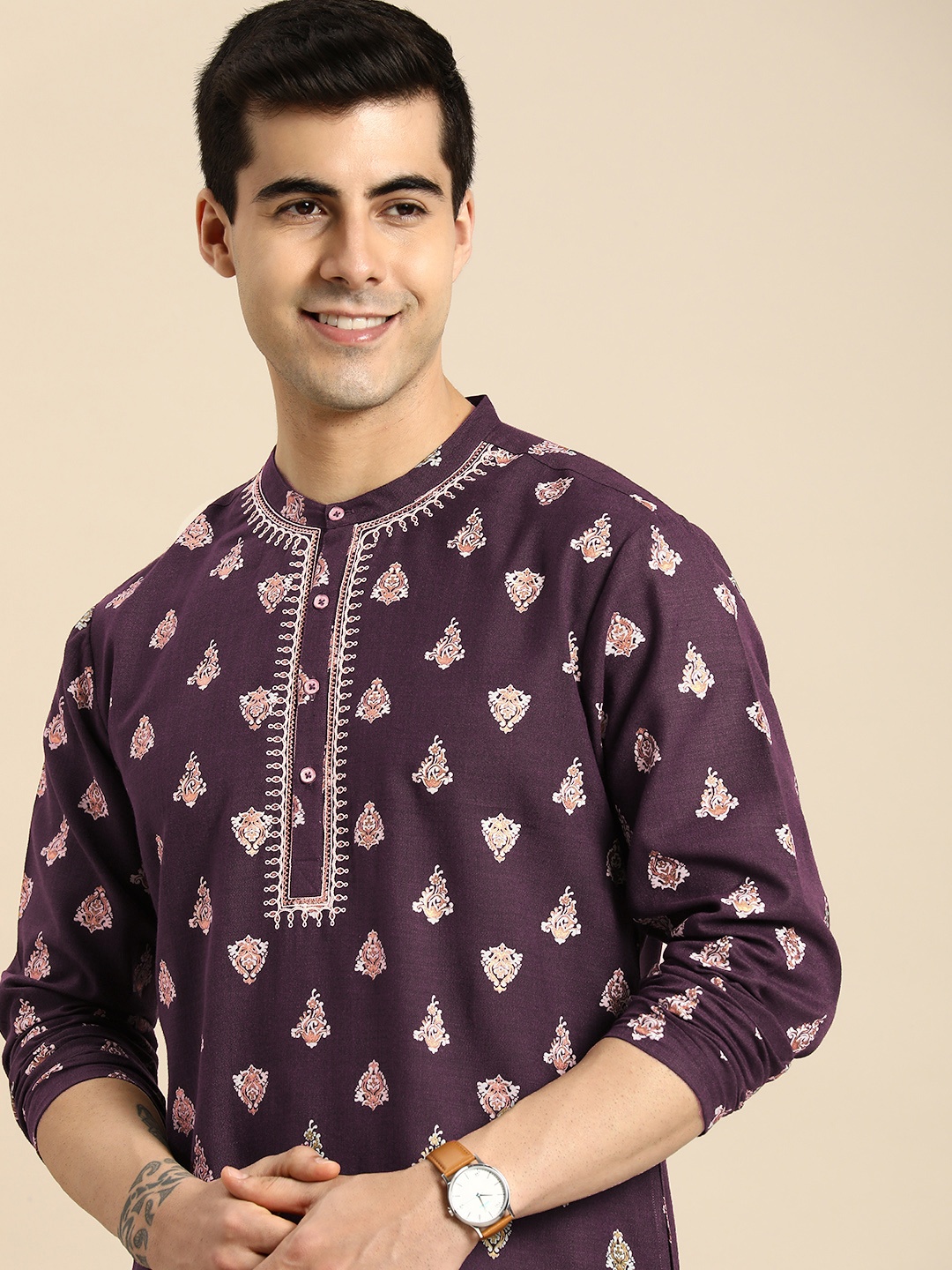 

Anouk Men Purple Ethnic Motifs Printed Kurta