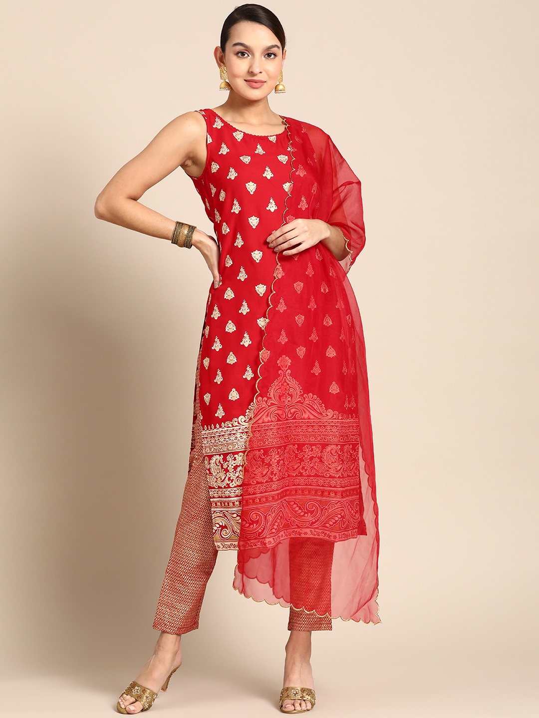 

Anouk Women Ethnic Motifs Printed Kurta with Trousers & With Dupatta, Red