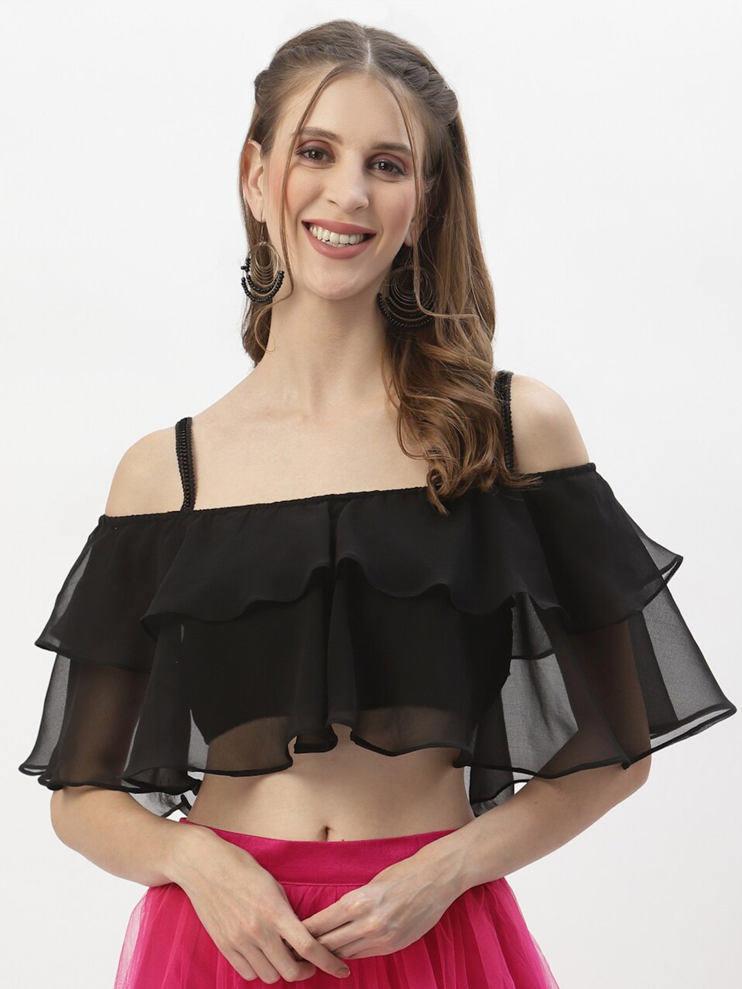 

Studio Rasa Black Georgette Bardot Crop Top