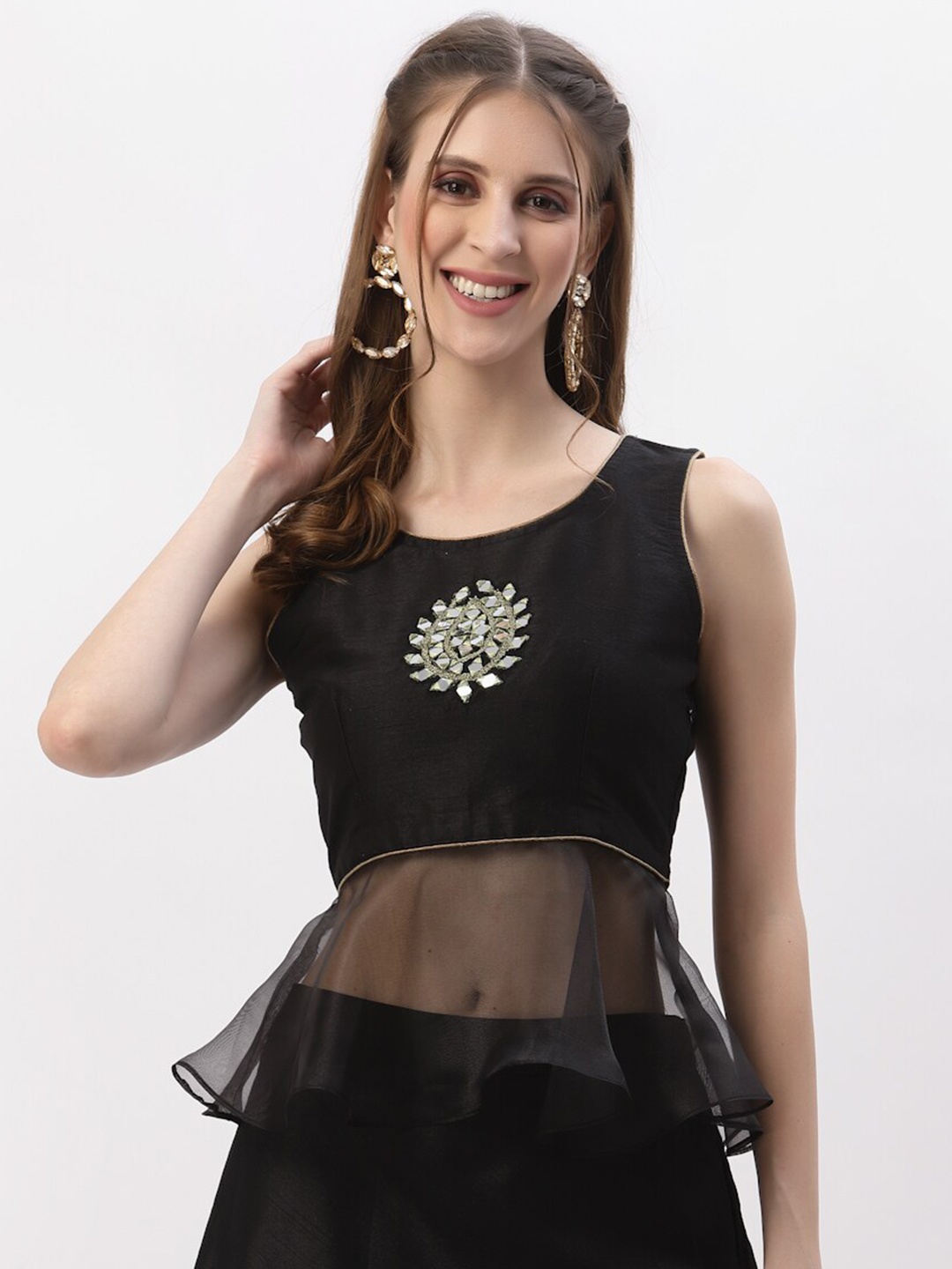 

studio rasa Black Embellished Peplum Top
