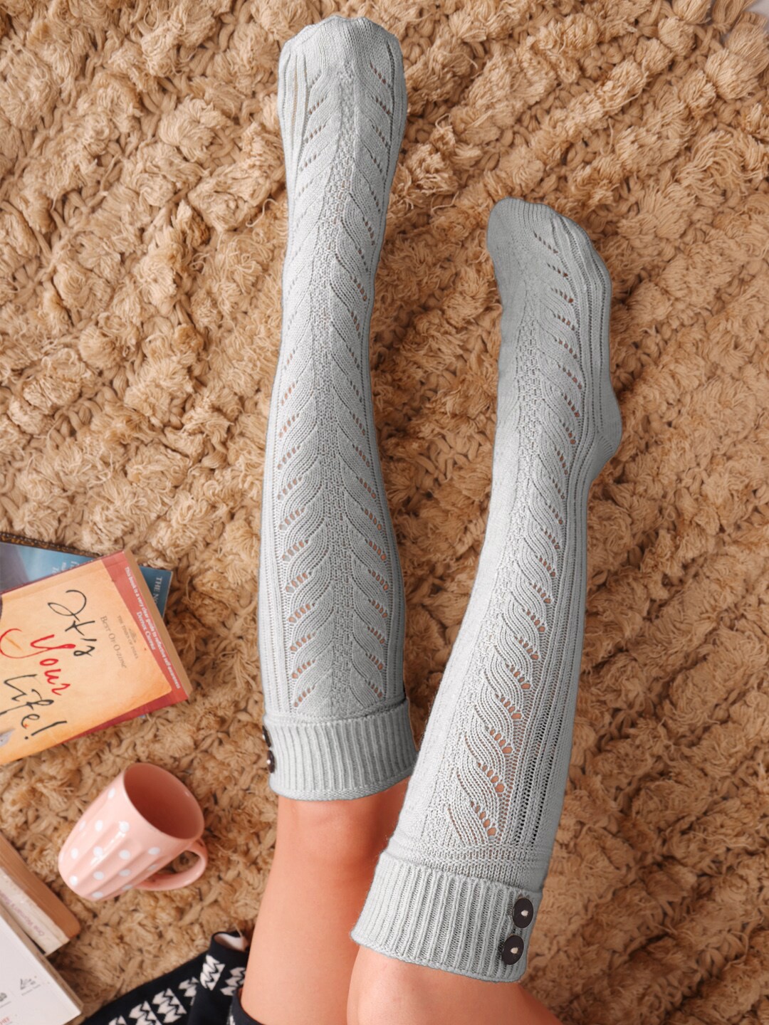 

Bharatasya Women Grey Solid Knee Length Socks