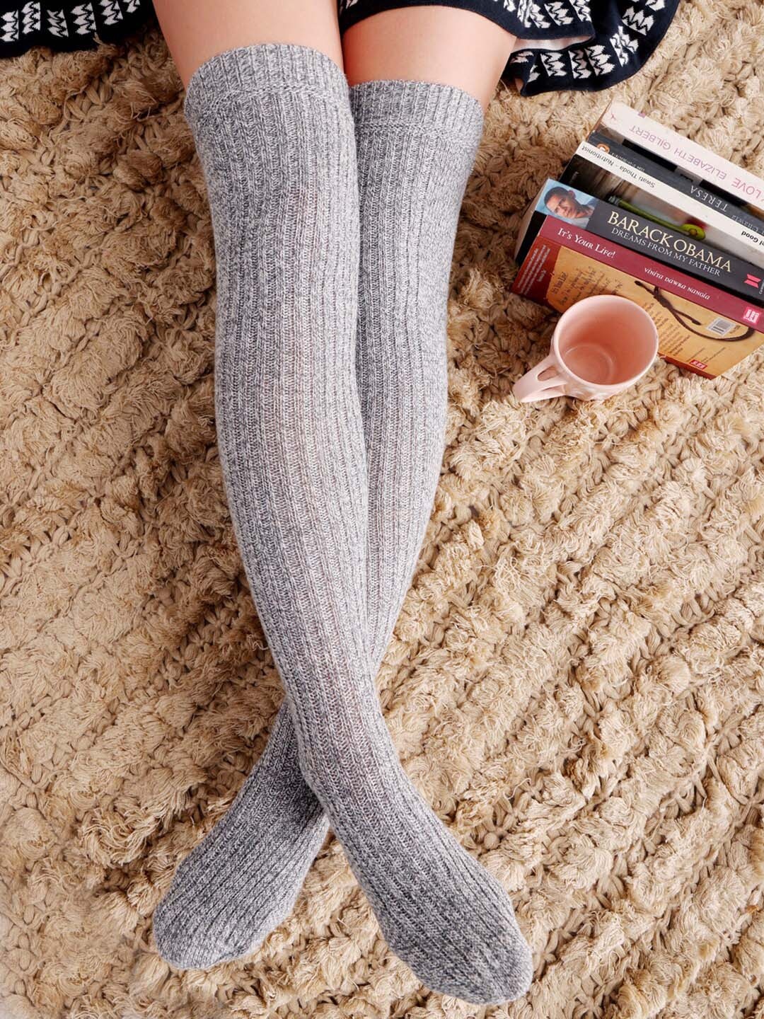 

Bharatasya Women Grey Solid Above Knee-Length Socks