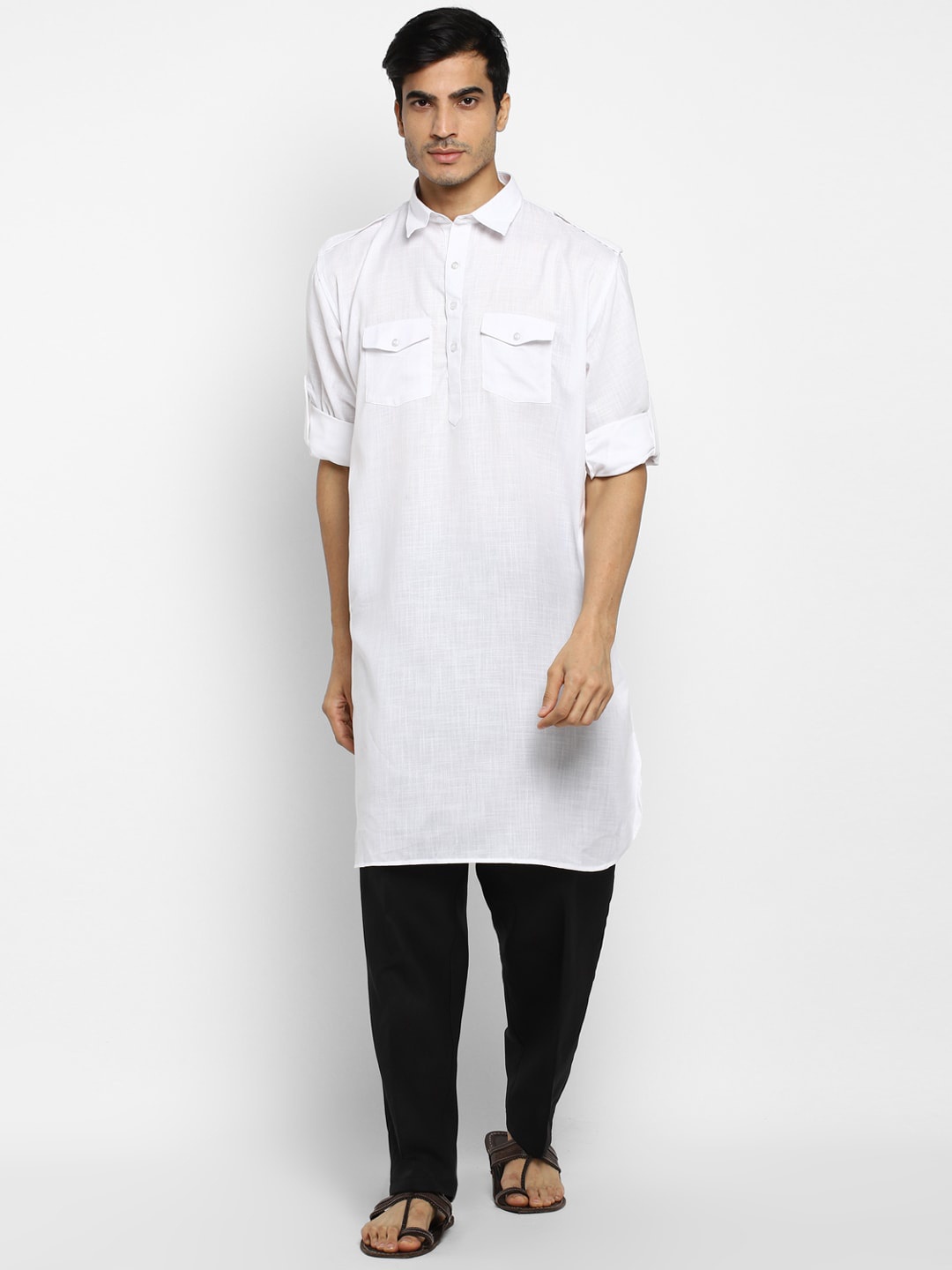 

ROYAL KURTA Men White Summer Sheers Pathani Kurta