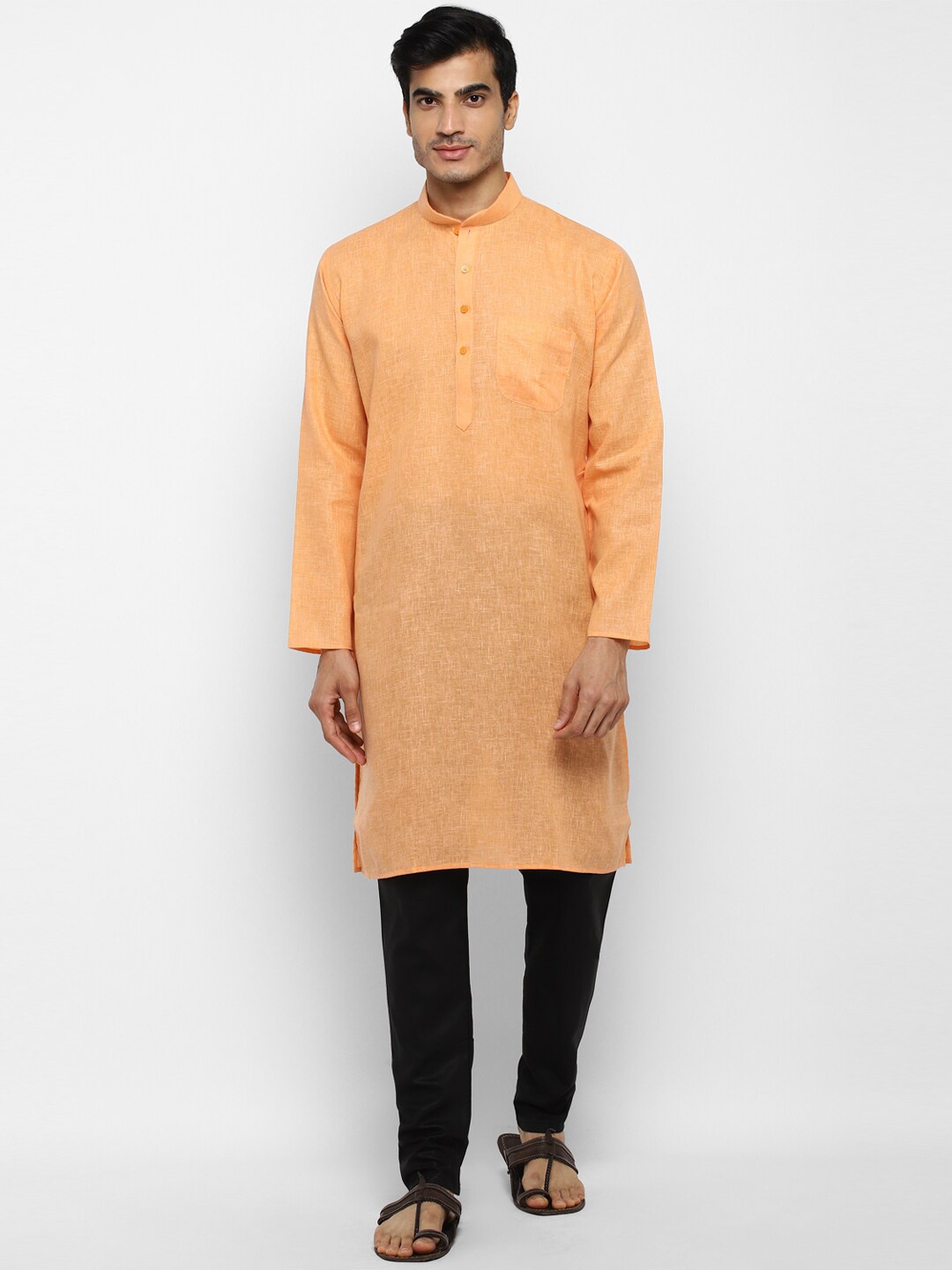 

ROYAL KURTA Men's Orange Chikankari Summer Sheers Kurta