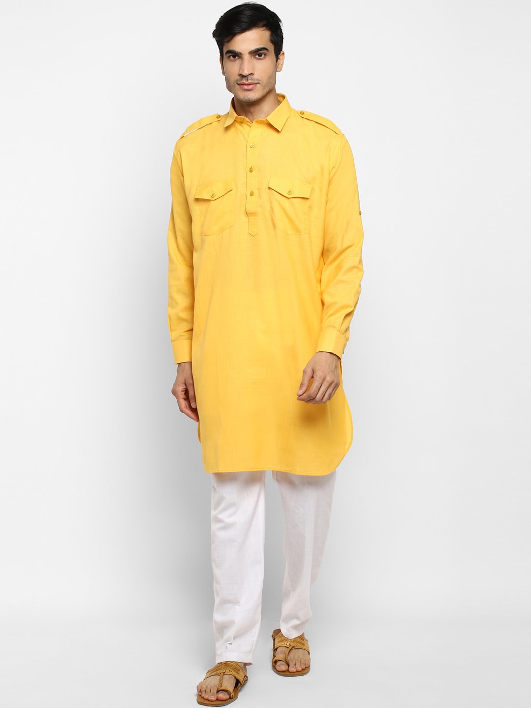 

ROYAL KURTA Men Yellow Thread Work Summer Sheers Kurta