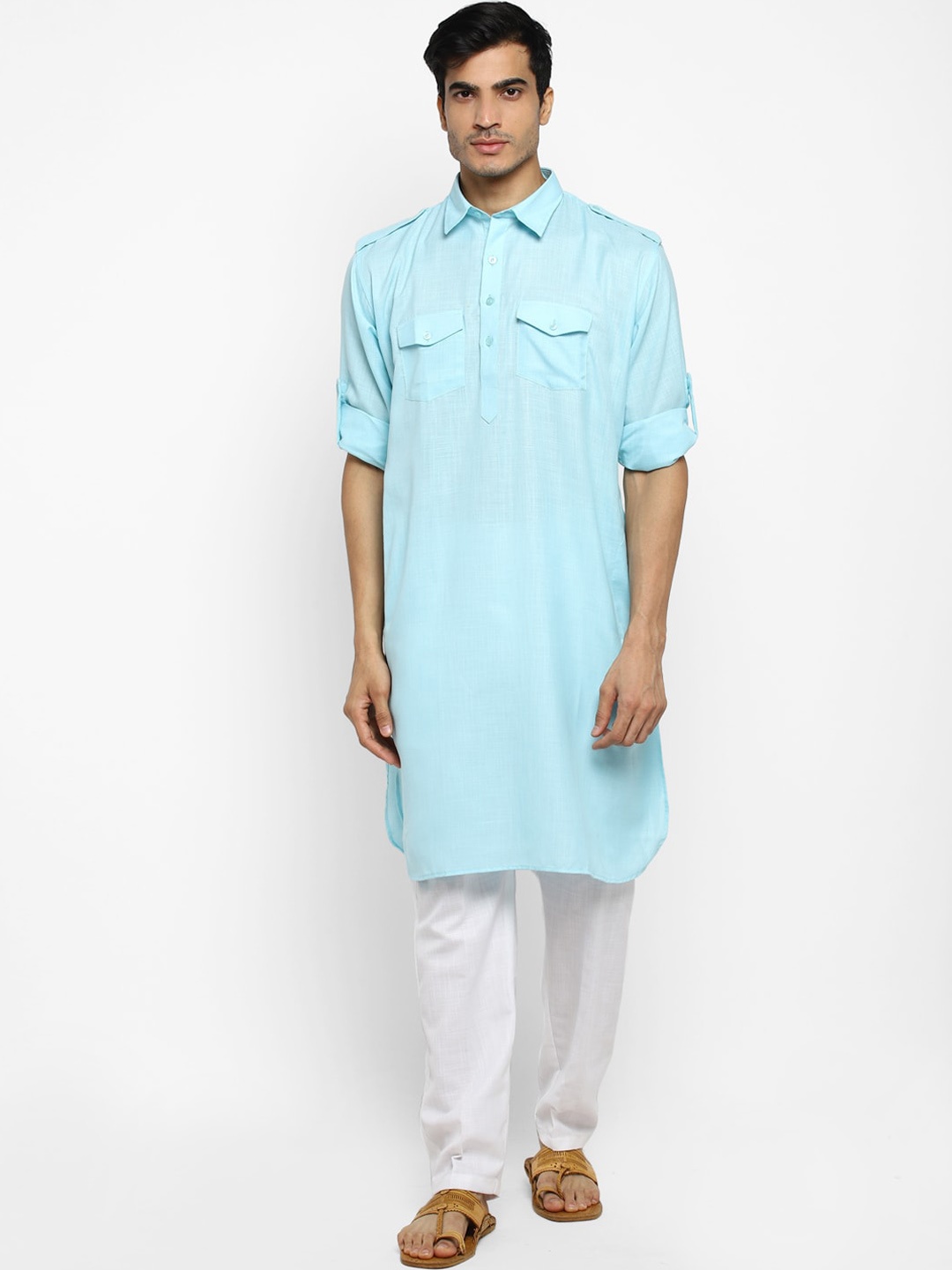 

ROYAL KURTA Men Blue Pathani Kurta