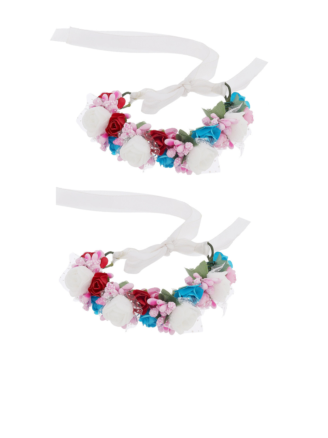 

Sanjog Women Set Of 2 Pink & White Embellished Fabric Handmade Floral Rakhi Bracelet