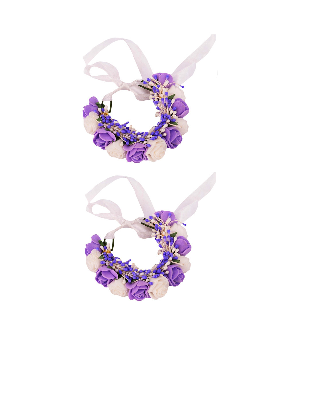 

Sanjog Women Purple Set Of 2 Embellished Fabric Handmade Floral Rakhi Bracelet