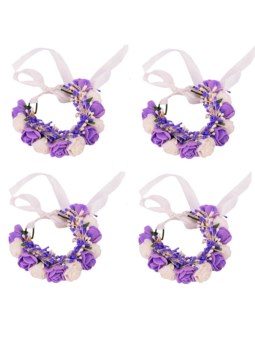

Sanjog Women Set Of 4 Purple Embellished Fabric Handmade Floral Rakhi Bracelet