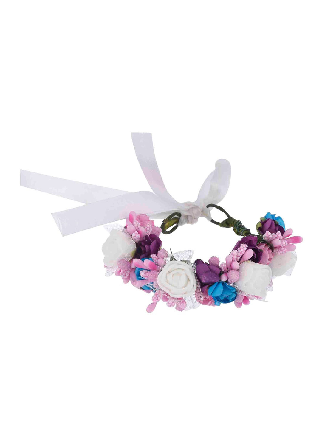 

Sanjog Women Pink & White Embellished Fabric Handmade Floral Rakhi Bracelet