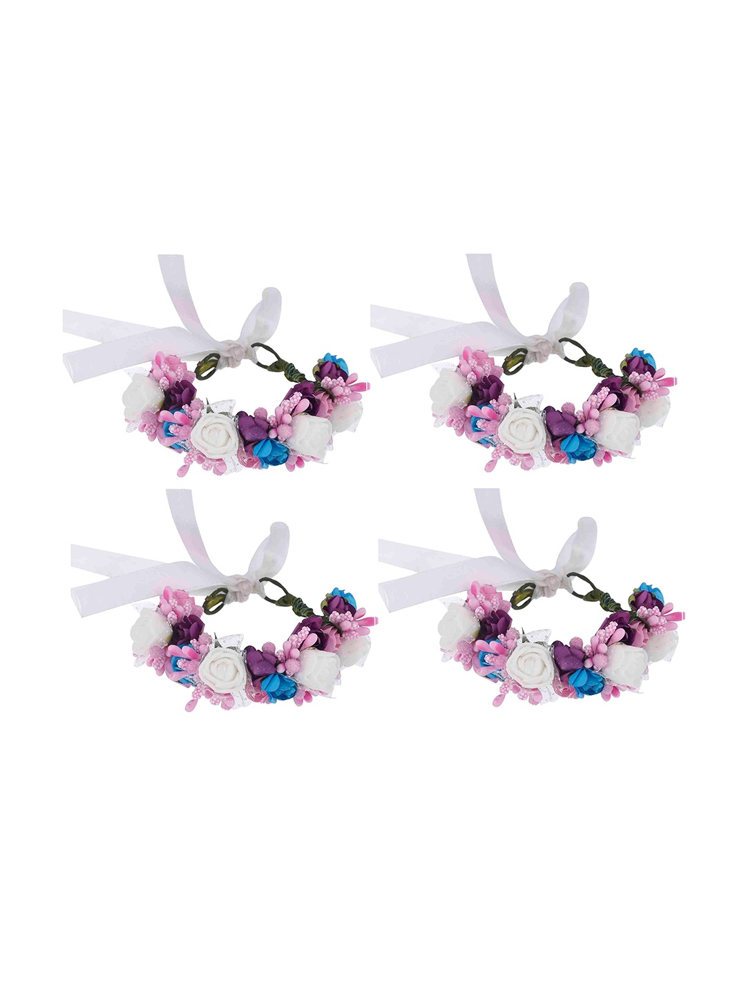 

Sanjog Women Pack Of 4 Embellished Fabric Handmade Floral Rakhi Bracelet, Multi