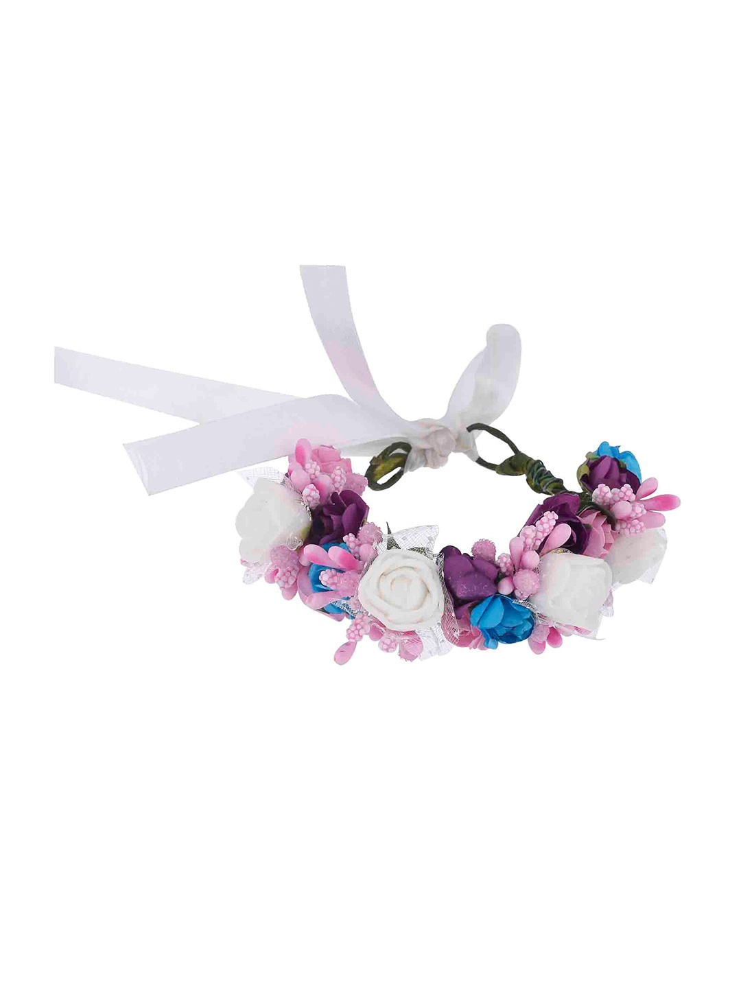 

Sanjog Women White & Purple Embellished Fabric Handmade Floral Rakhi Bracelet