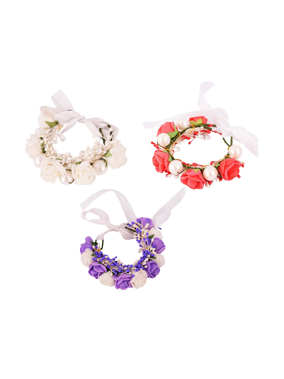 

Sanjog Women 3 White & Red Embellished Handmade Floral Rakhi Bracelet