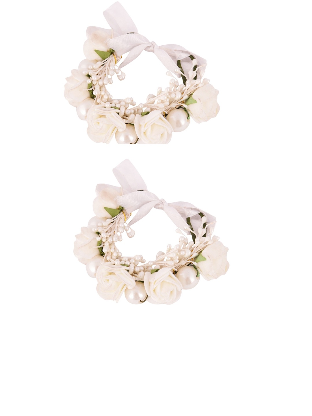 

Sanjog Women 2 White & Green Embellished Handmade Floral Rakhi Bracelet