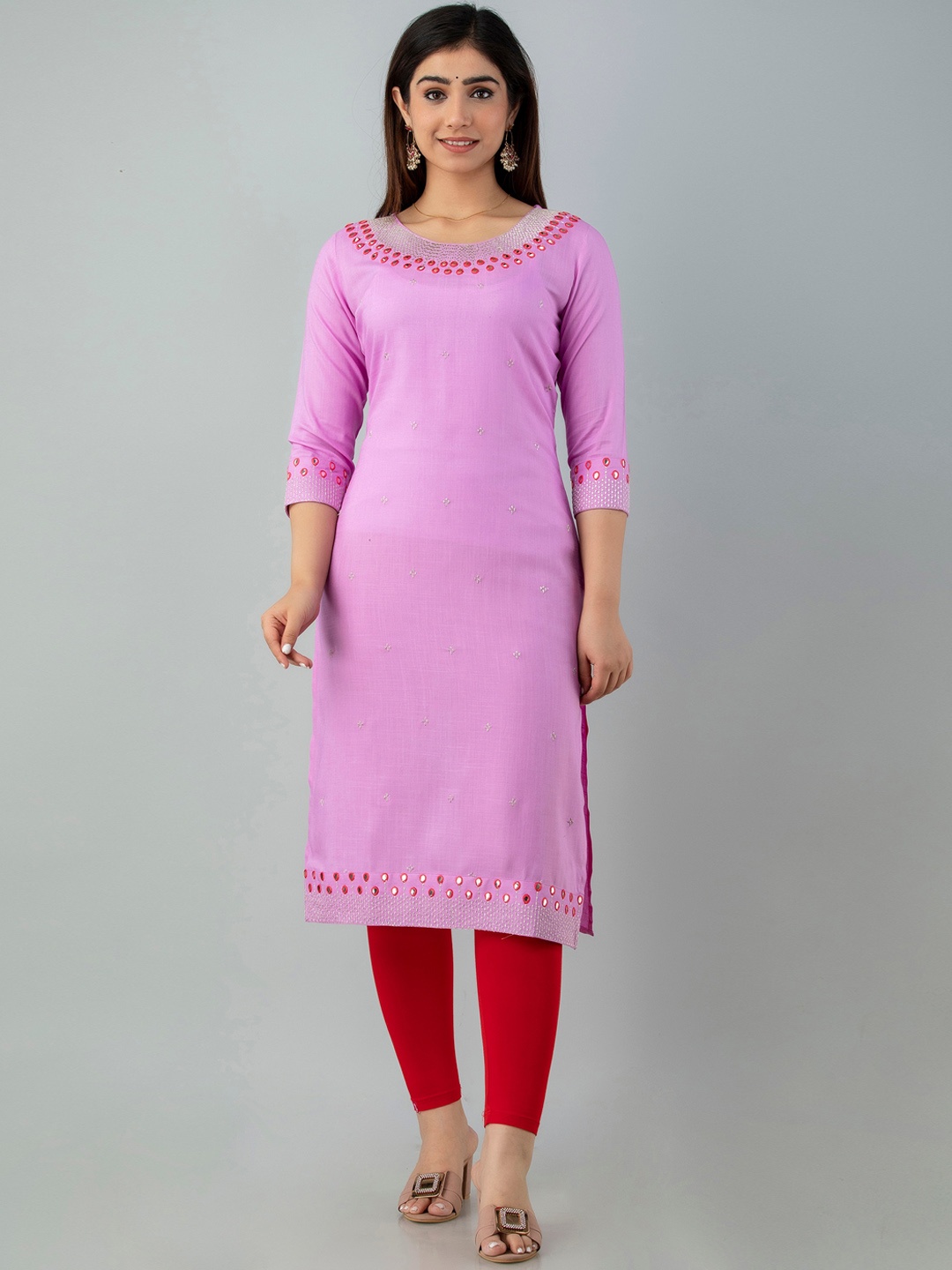 

Charu Women Lavender Yoke Design Mirror Work Pastels Kurta
