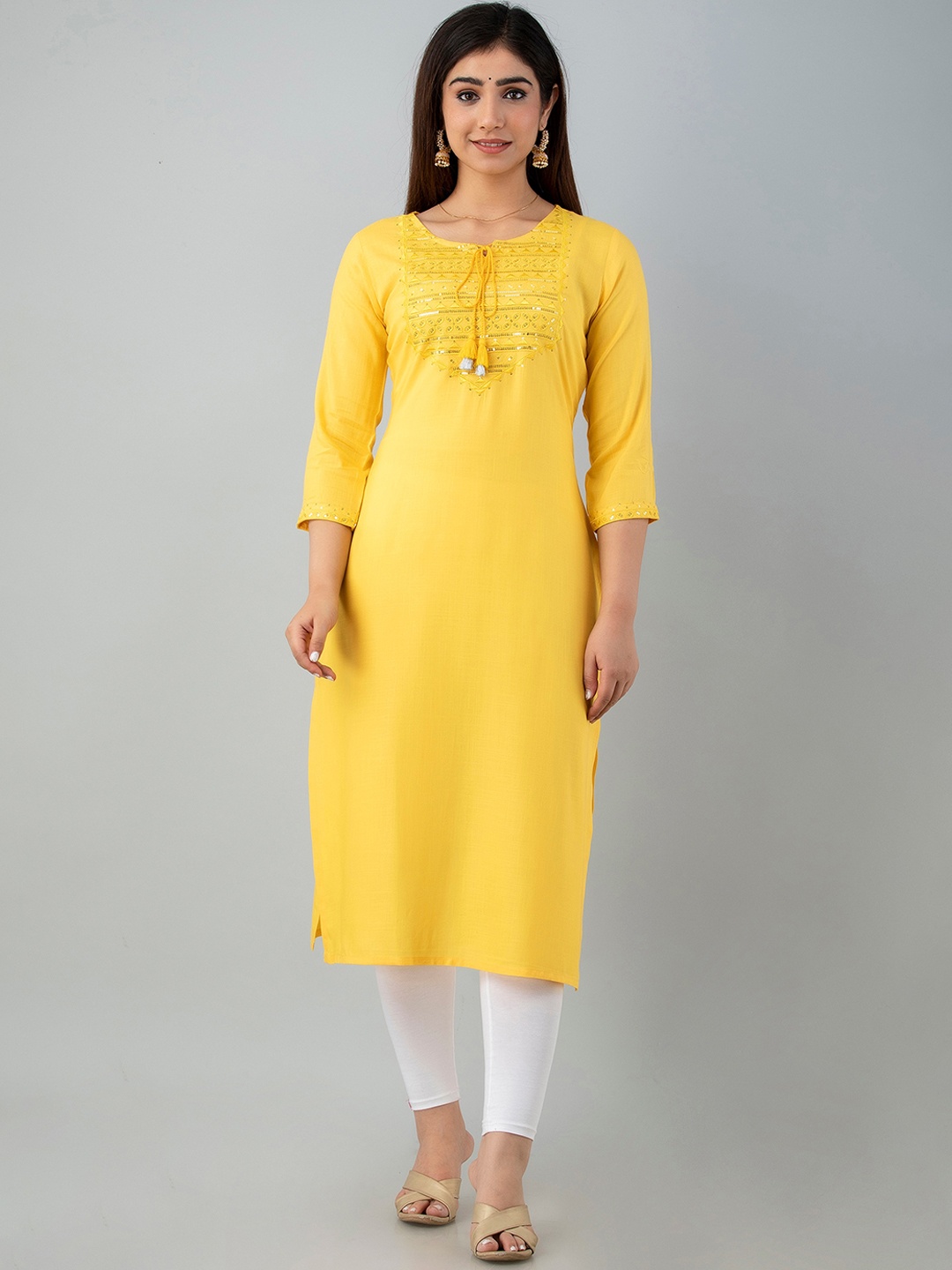 

Charu Women Yellow Ethnic Motifs Embroidered Kurta