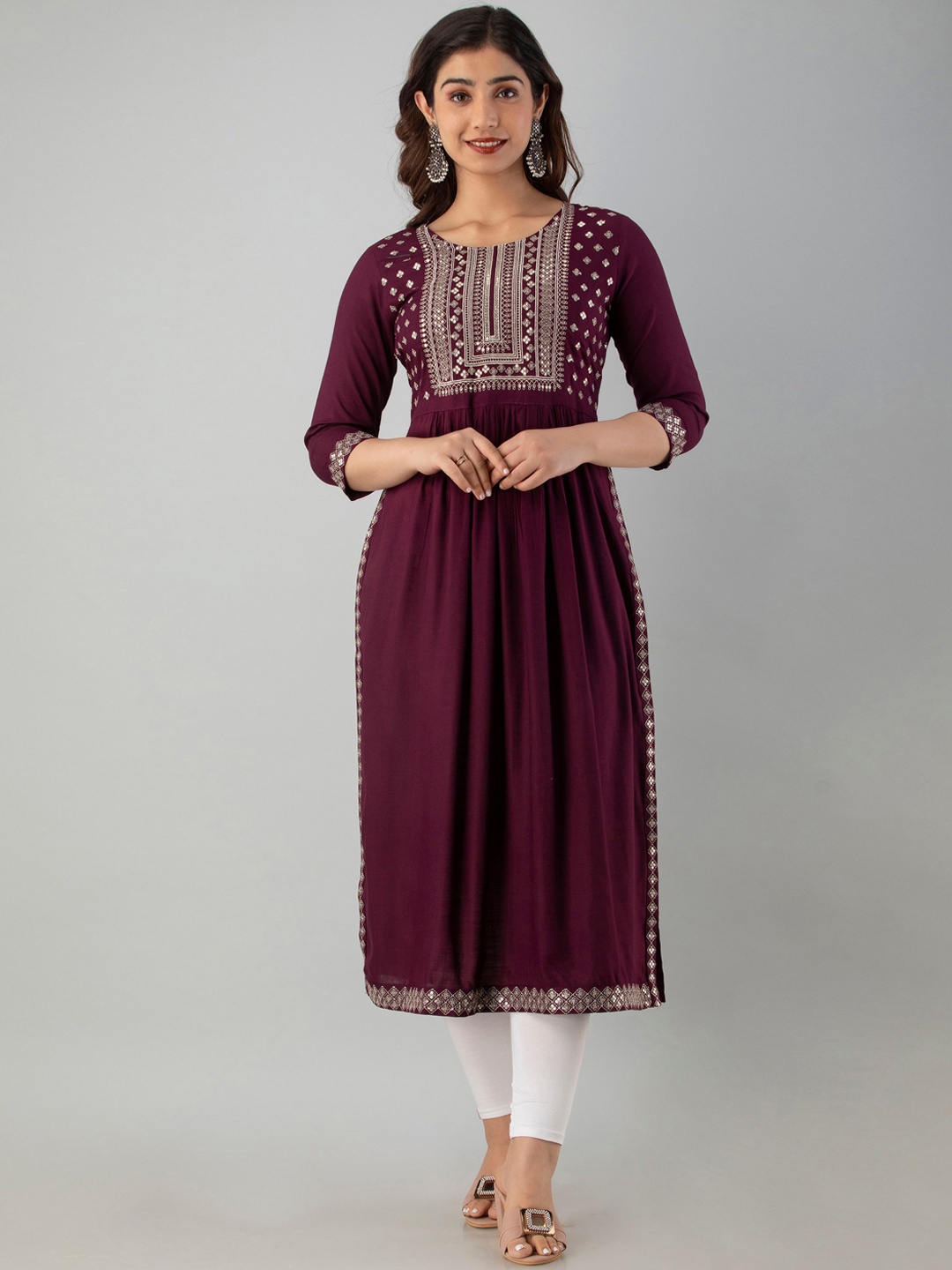 

Charu Women Maroon Geometric Embroidered Anarkali Kurta