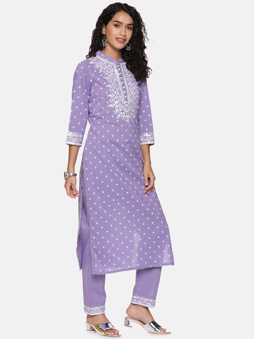 

Palakh Women Blue Floral Printed Pure Cotton Kurta with Trousers & With Dupatta