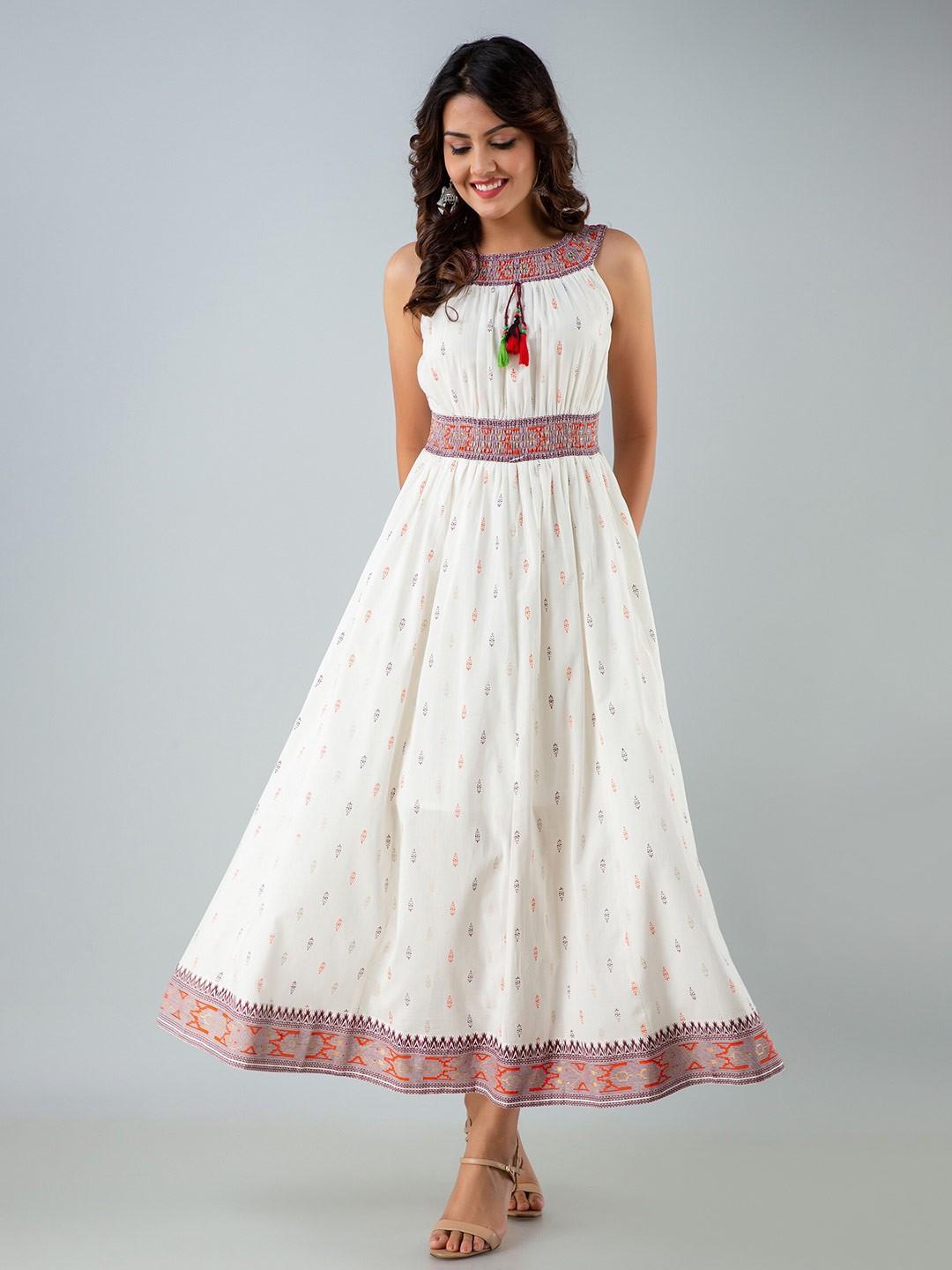 

Charu White & Orange Floral Maxi Dress