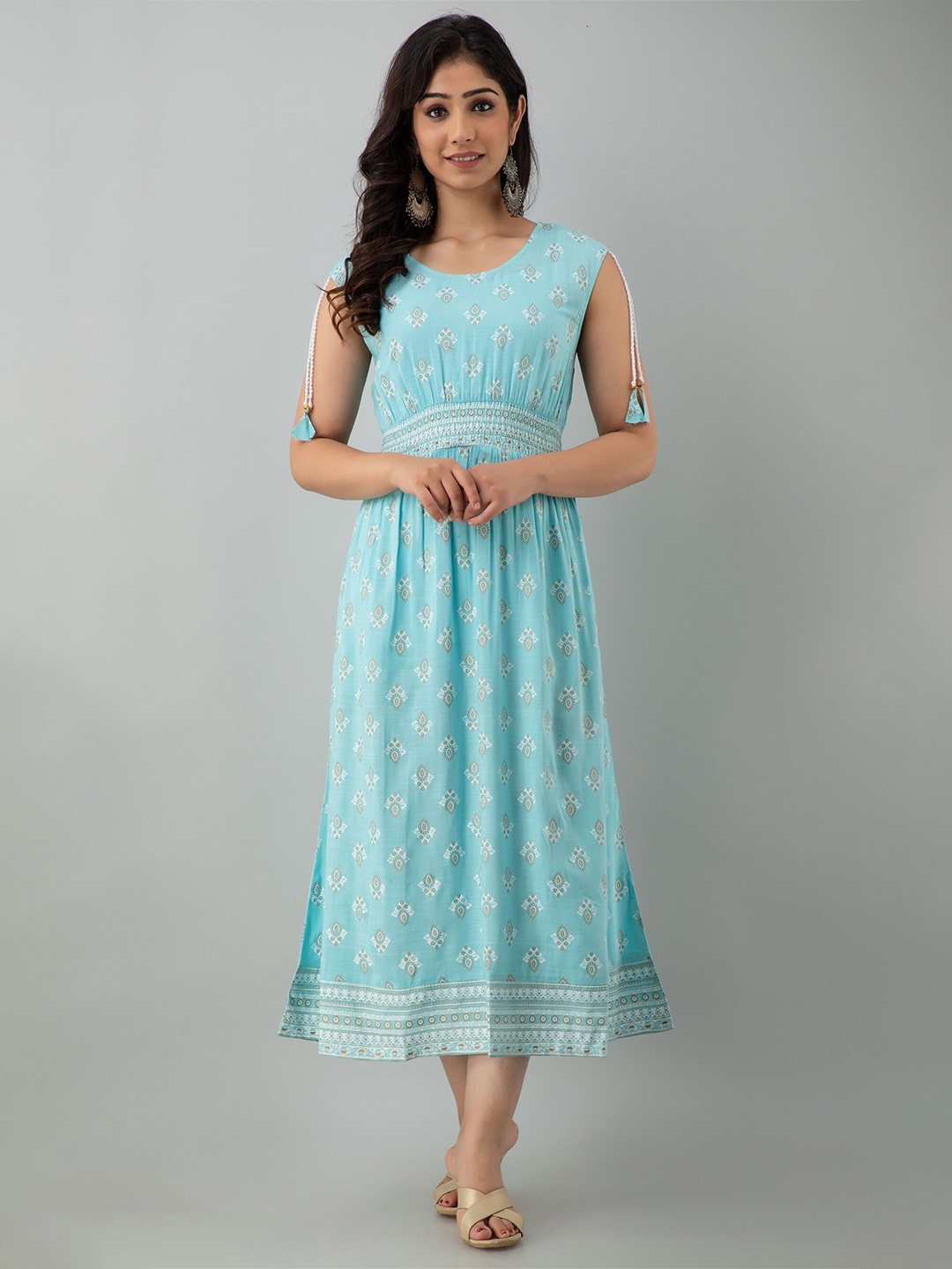 

Charu Blue Ethnic Motifs Midi Dress