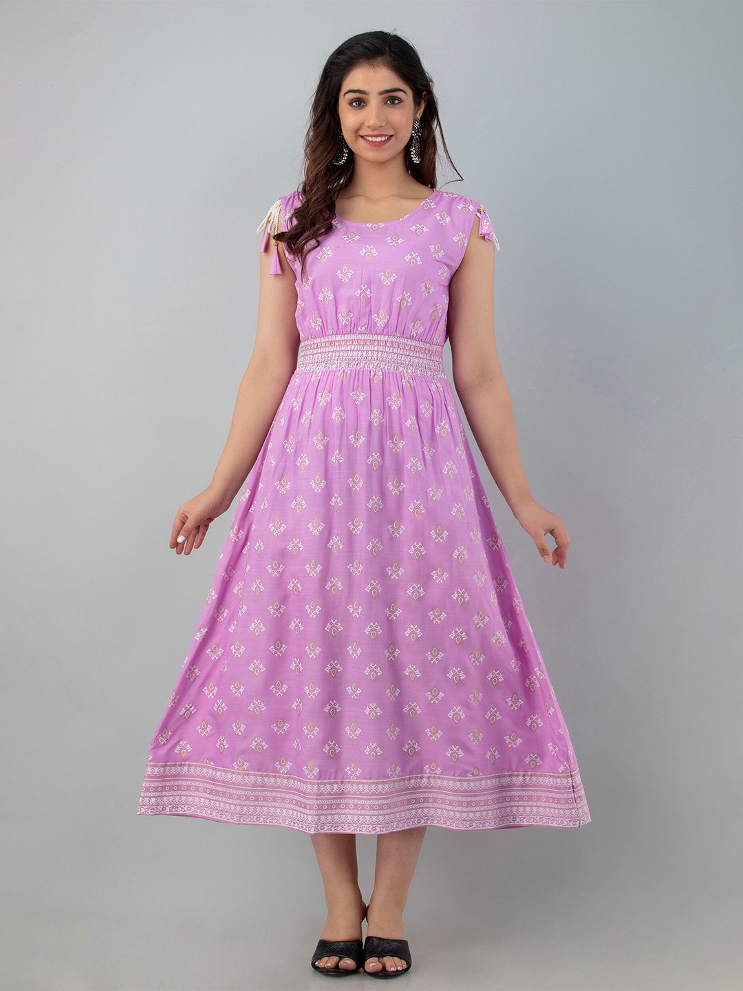 

Charu Lavender Floral Printed Midi Dress