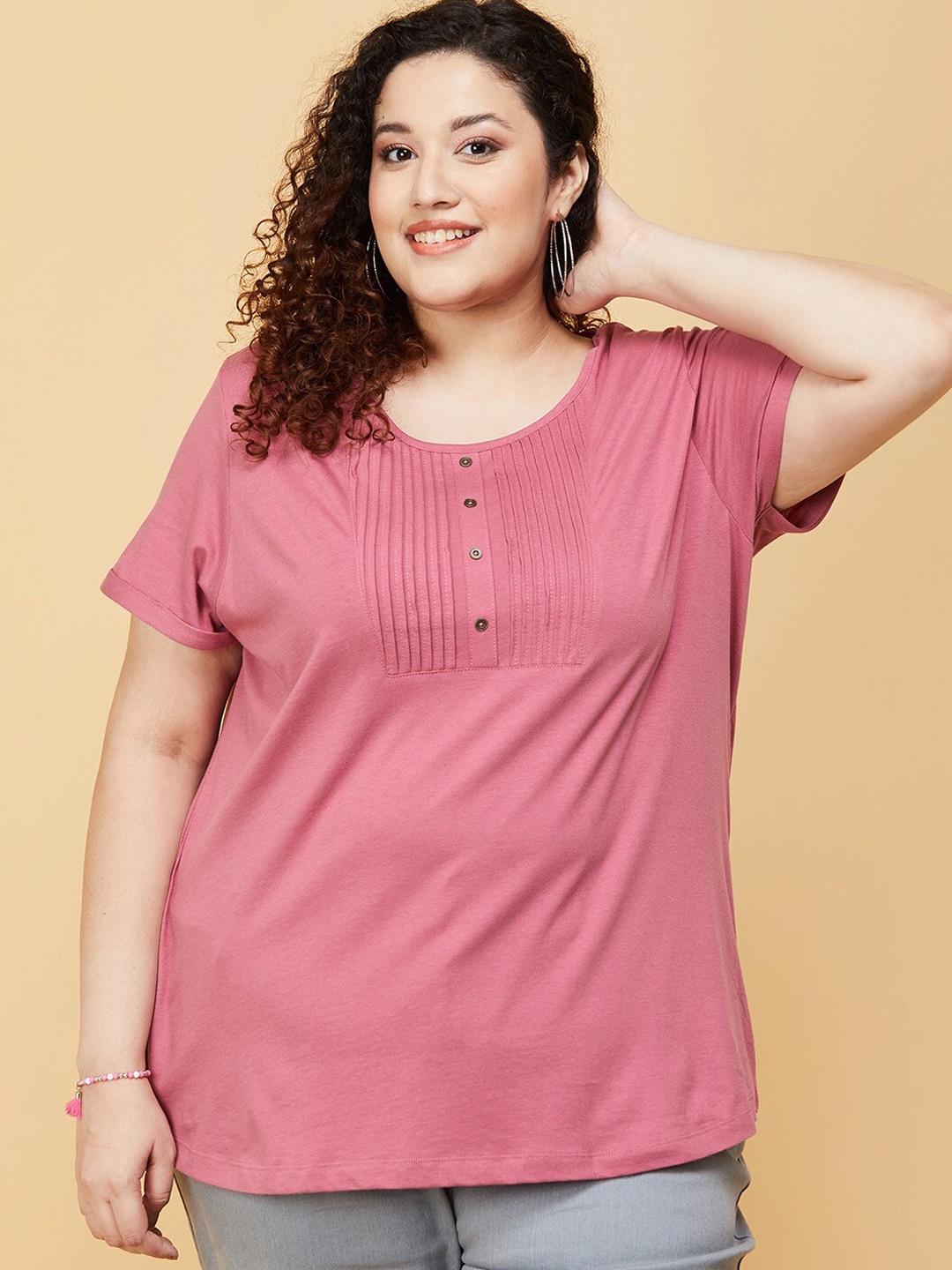 

max Plus Size Mauve Roll-Up Sleeves Top